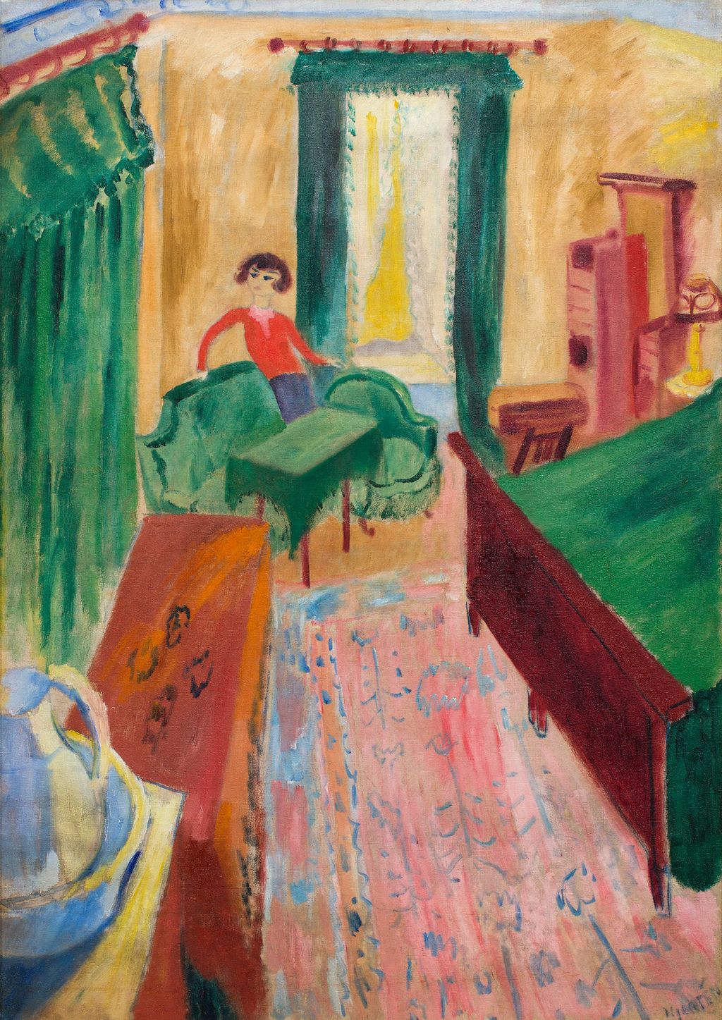 'Interiör – Iván i grön soffa', 1915, ett konstverk av Sigrid Hjertén