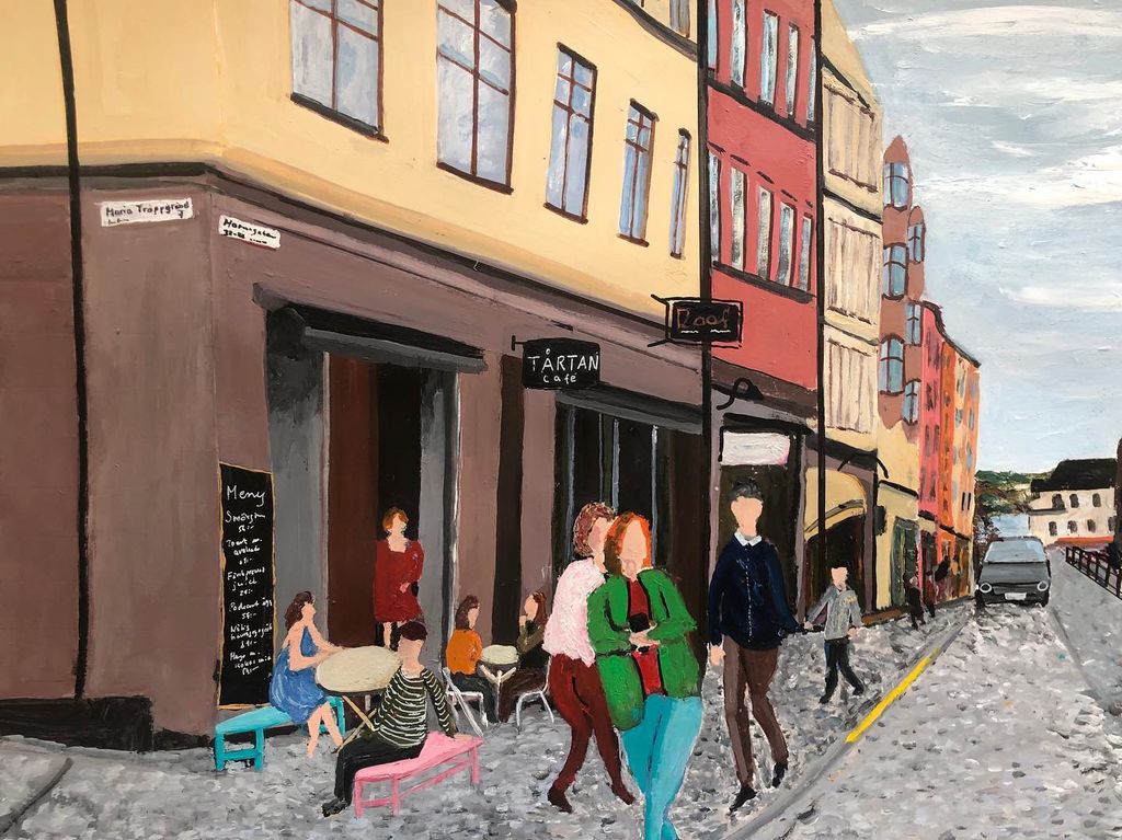 'Hornsgatspuckeln vid café Tårtan', 2020, ett konstverk av Anders Gabrielsson