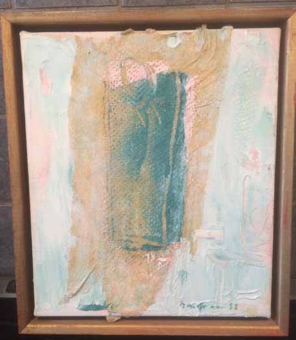 'Oljemålning med pappersinslag "Smaragd"', ett konstverk av Birger Jonasson