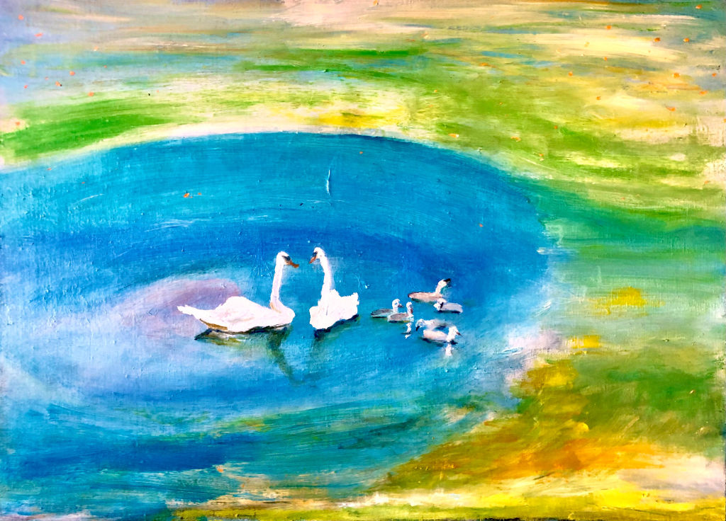 'Svanfamiljen', 2021, ett konstverk av Johan Lindström