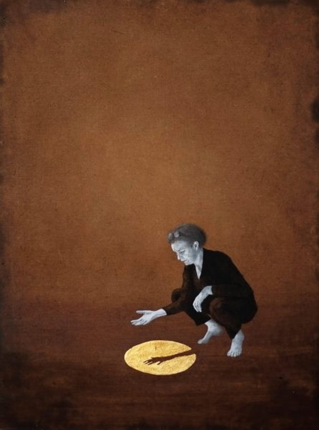 '6. Kvinna med handen i gyllene månsken', ett konstverk av Eva Wilms