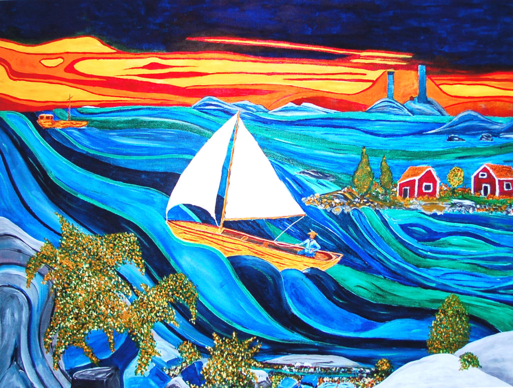 'Segelbåt vid koster', ett konstverk av Plura