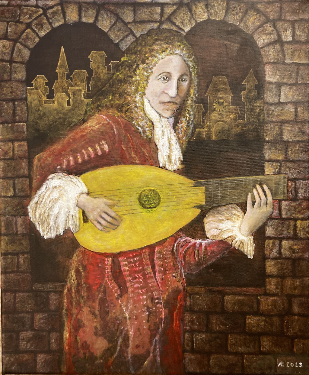 'Lutspelaren', 2023, ett konstverk av Anders Ekman