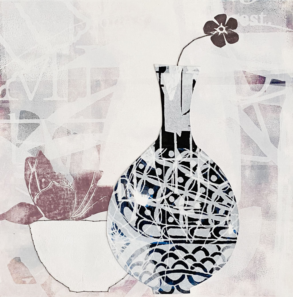 'Monotypi/broderi "Stilleben 39"', ett konstverk av Eleonore Holm