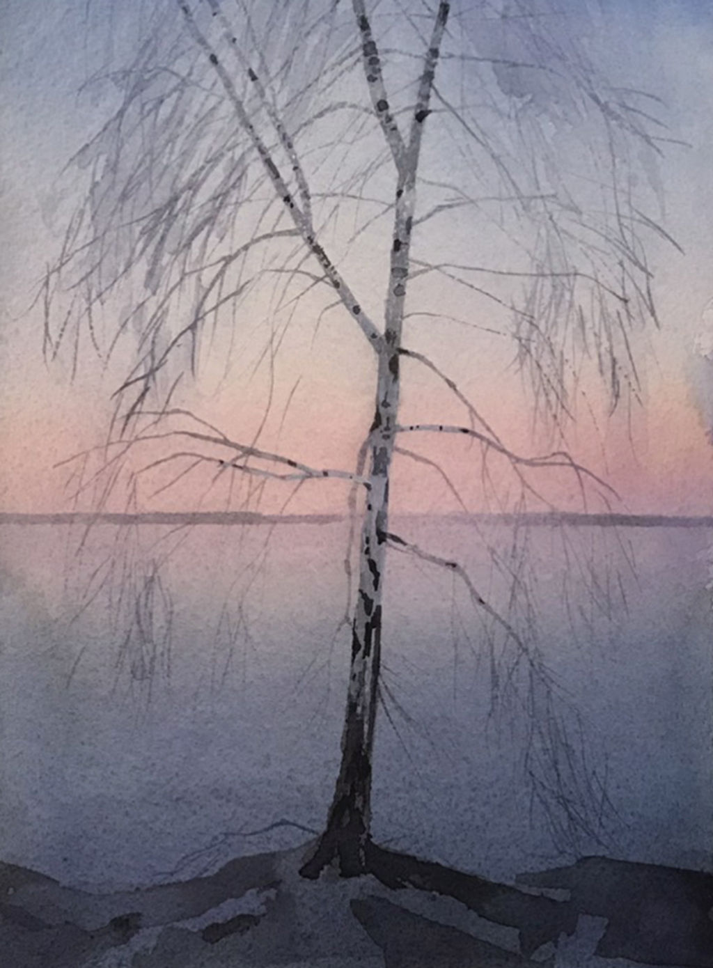 'Akvarell "Vårdagsjämning-Björk"', ett konstverk av Magnus Pettersson