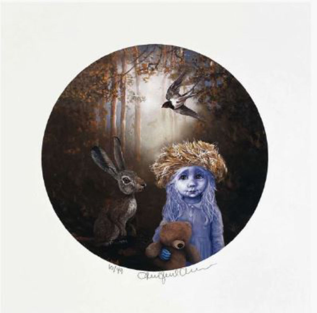 'Flicka med kanin', ett konstverk av Anne Juul Christoffersen