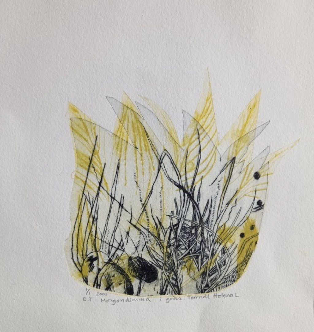 'Morgondimma i gräs', 2001, ett konstverk av Helena Laukkanen